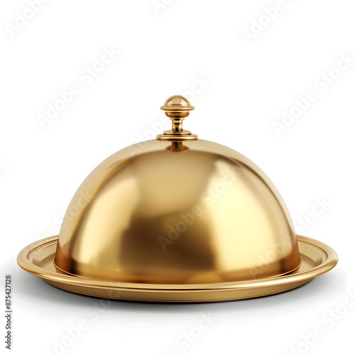 Realistic of golden cloche food tray isolated on white background