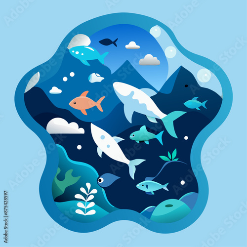 Marine pollution vector illustration in paper art style (7)