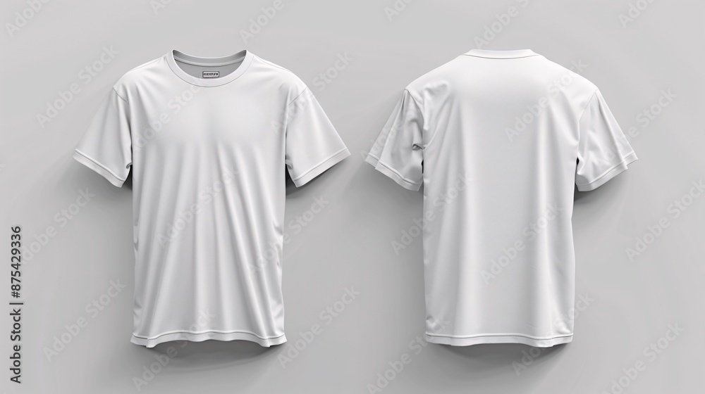 Plain White T-Shirt Mockup - Front and Back View on Minimalist Gray Background for Apparel Design and Branding Plain White T-Shirt Mockup - Front and Back View on Minimalist Gray Background for Apparel Design and Branding