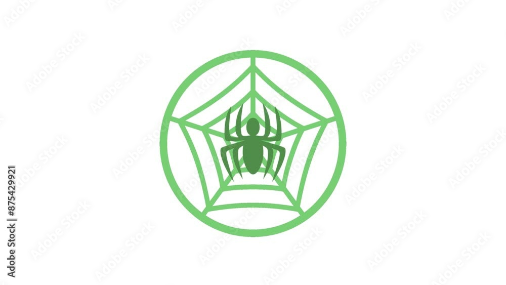Spider web making icon stroke round circle green color animation on white background