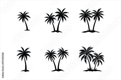 set of palm trees silhouette vector illustration 