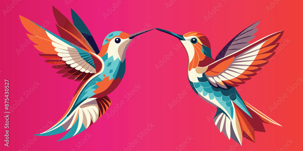 Fototapeta premium Humming bird or Colibri isolated vector illustration icon symbol sign design of flying birds with spread flittering wings Trendy vector print suitable for tee, tshirt, hooddie, mug etc