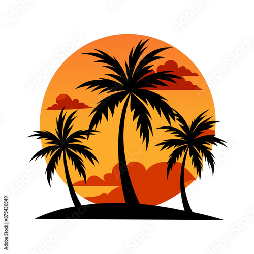 sunset and palms, sunset and trees, beach with trees
