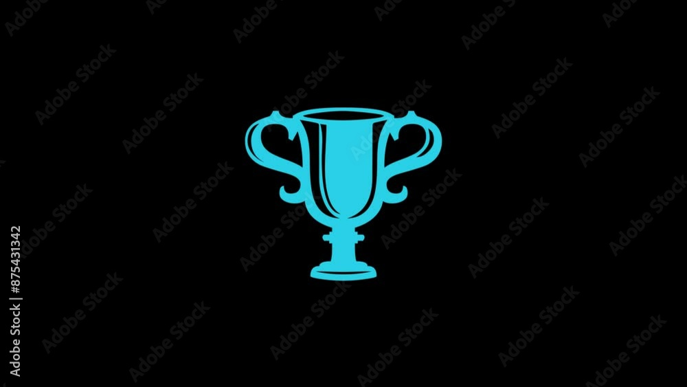 Champion winners award trophy icon cyan color animation on black background Champion winners award trophy icon cyan color animation on black background