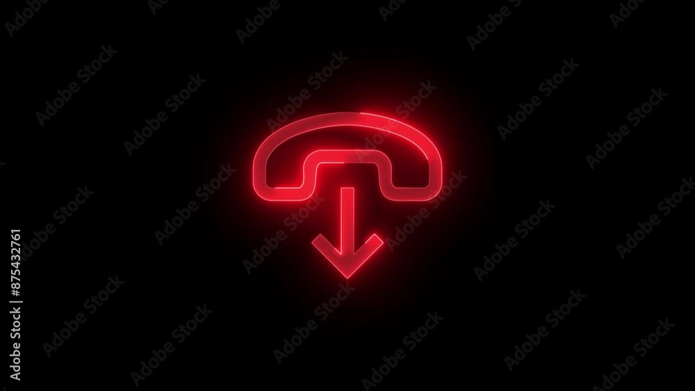 HangUp phone arrow down icon glowing neon red color animation HangUp phone arrow down icon glowing neon red color animation