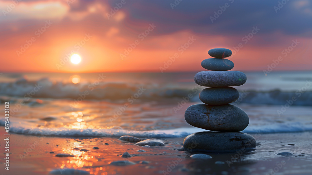 stone pyramid by the sea, relaxing scene, created with generative AI technology stone pyramid by the sea, relaxing scene, created with generative AI technology
