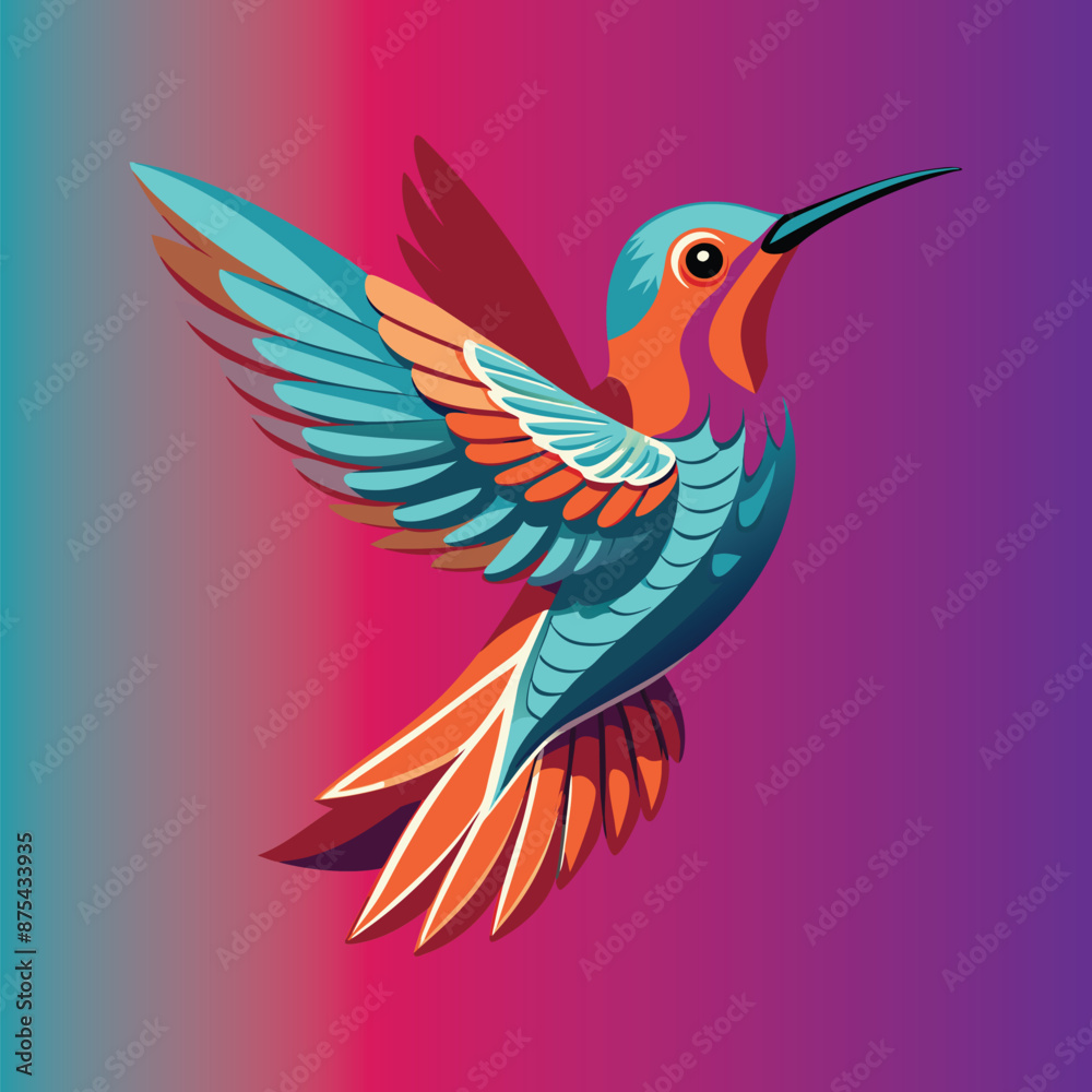 Obraz premium Humming bird or Colibri isolated vector illustration icon symbol sign design of flying birds with spread flittering wings Trendy vector print suitable for tee, tshirt, hooddie, mug etc