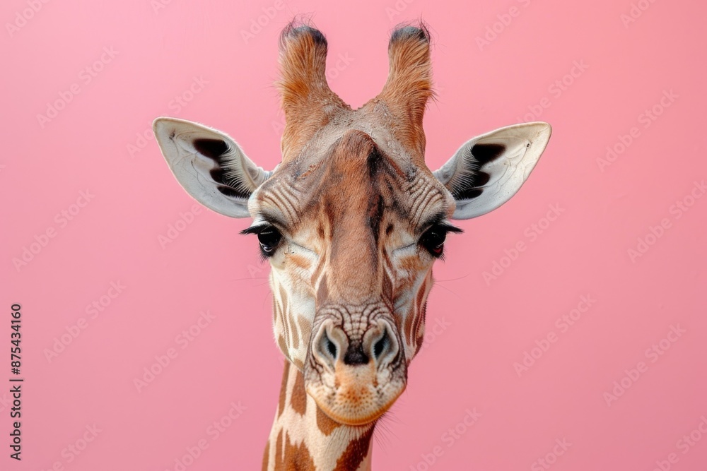 Fototapeta premium Giraffe Portrait on Pink Background