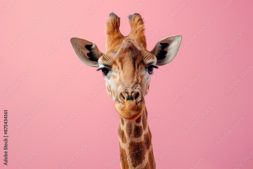 Fototapeta premium Giraffe Portrait on Pink Background