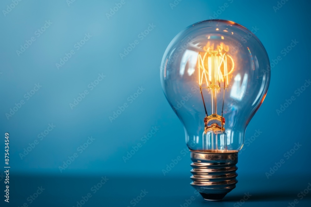 Illuminated Light Bulb with Blue Background Illuminated Light Bulb with Blue Background