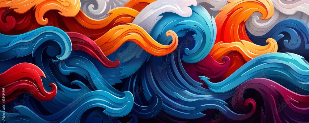 Colorful stylized waves with thick outlines Colorful stylized waves with thick outlines
