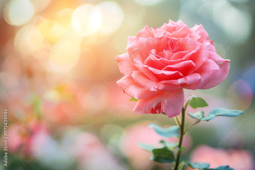 Fototapeta premium Close-Up of a Pink Rose: High-Resolution Floral Photography Capturing the Delicate Beauty and Elegance of Blooming Flowers Copyspace
