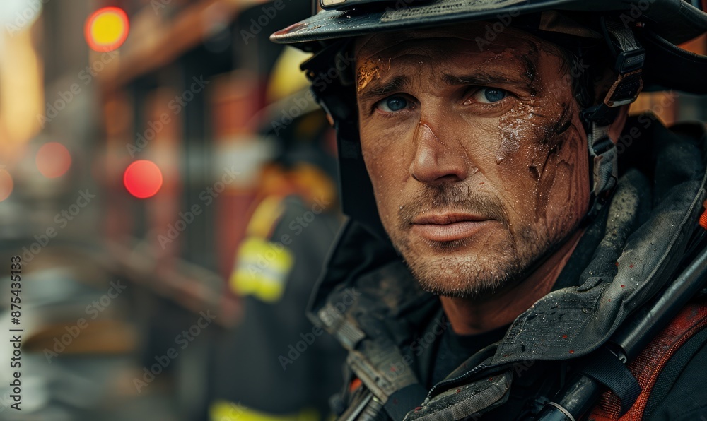 American man with a firefighter uniform, looking heroic American man with a firefighter uniform, looking heroic