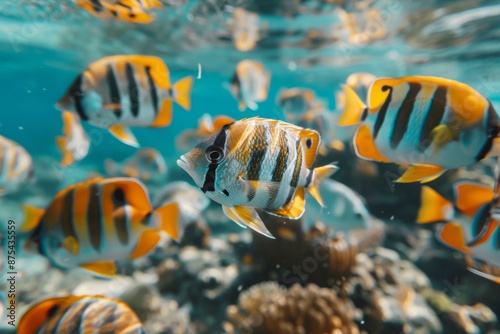 Colorful Tropical Fish Swarm in Coral Reef