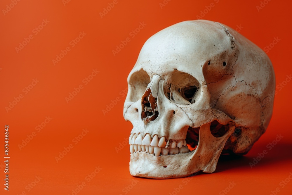 Obraz premium Human Skull on Orange Background