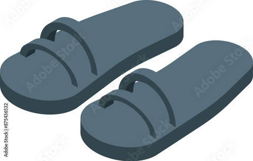 Simple pair of blue summer rubber slippers with two straps isometric illustration