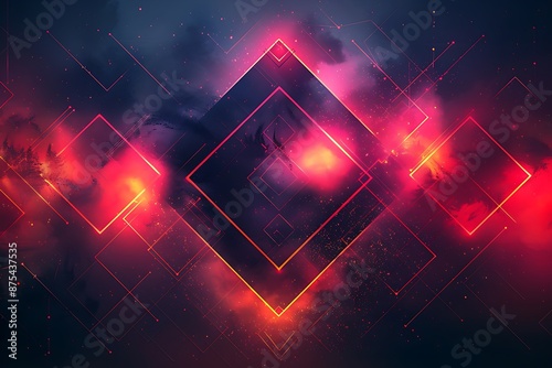 Geometric minimalist neon pattern, pure black background,