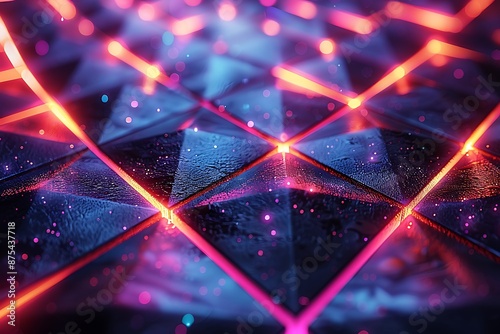 Geometric minimalist neon pattern, pure black background,