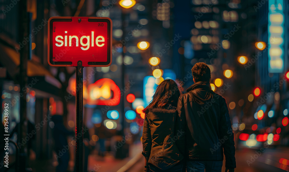 Fototapeta premium A man and woman walking on the street at night .Created using generative AI