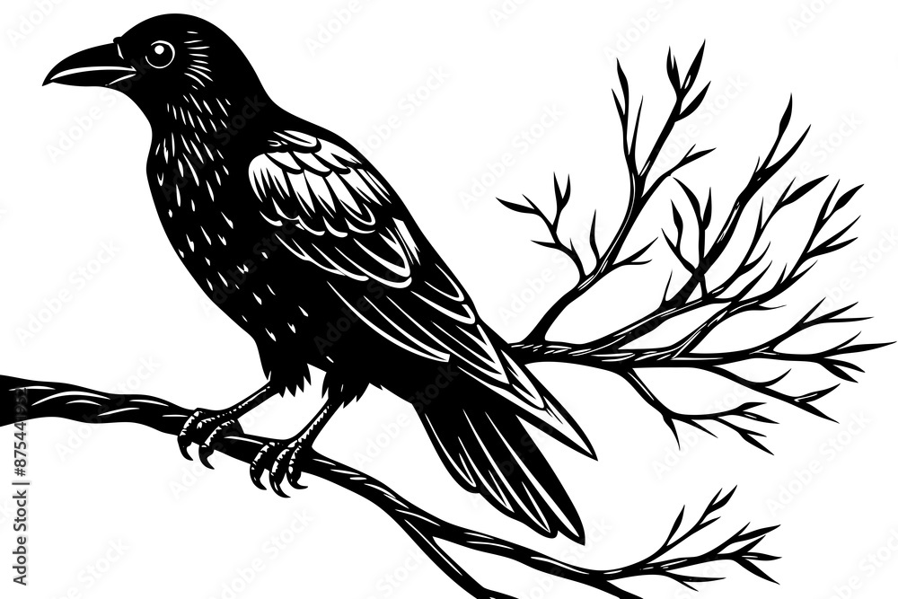 Obraz premium crow in tree silhouette vector illustration