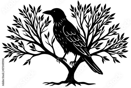 crow in tree  silhouette vector illustration photo