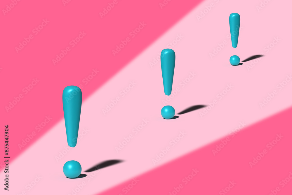 Blue exclamation mark with shadow on a pink background, 3D rendering illustration Blue exclamation mark with shadow on a pink background, 3D rendering illustration