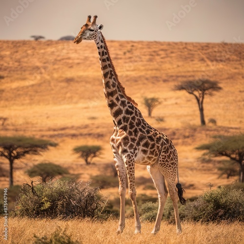 Giraffe in the savannah wild life nature concept environment herbivore