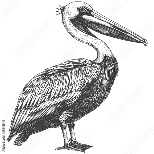 Hand-Drawn Brown Pelican Illustration, Vintage Style Ornithological Sketch