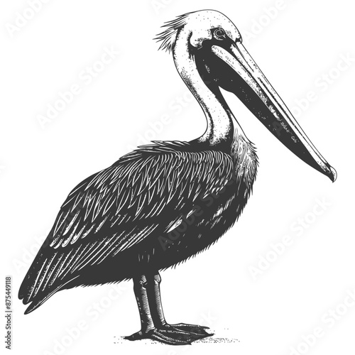 Intricate Line Art of a Brown Pelican in Profile