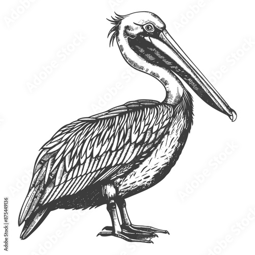 Hand-drawn Brown Pelican Illustration: Detailed Vintage Style Bird Engraving