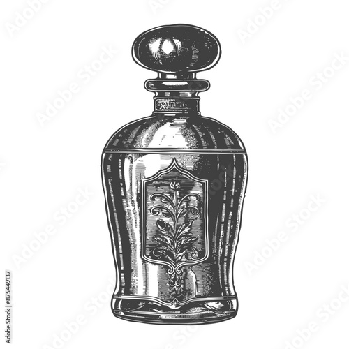 Vintage Engraved Glass Decanter with Floral Emblem
