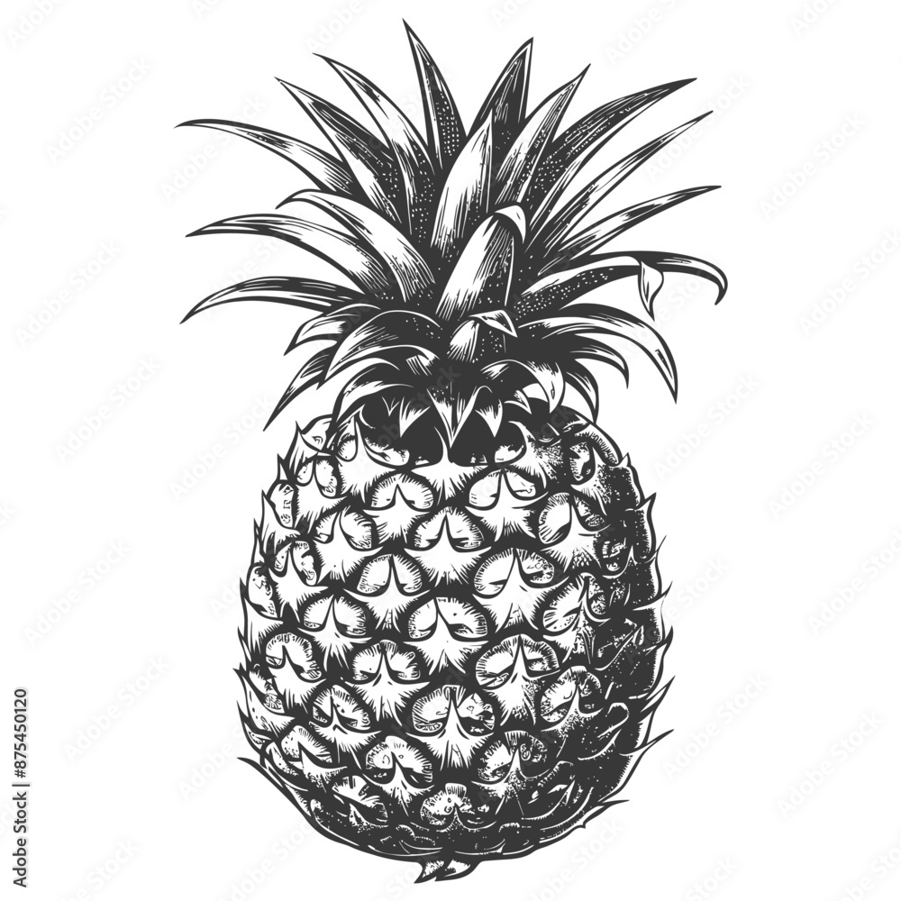 Obraz premium Hand-Drawn Monochrome Pineapple Illustration, Detailed Botanical Sketch