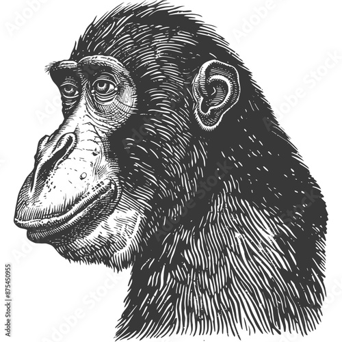 Intricate Woodcut Portrait of a Pensive Chimpanzee
