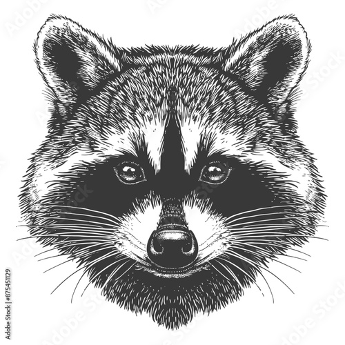 Intricate Monochrome Raccoon Portrait: Detailed Ink Drawing
