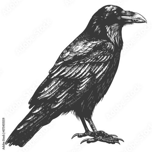 Intricate Hand-Drawn Engraving of a Majestic Raven