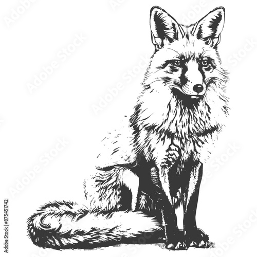 Intricate Line Art of a Majestic Red Fox in Sitting Pose