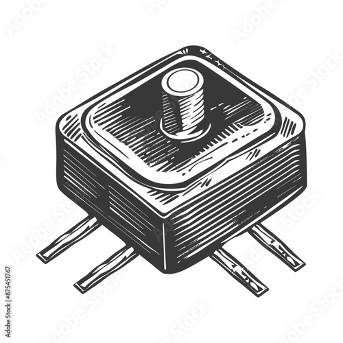 Hand-drawn Vintage Style Square Tactile Push Button Switch Illustration