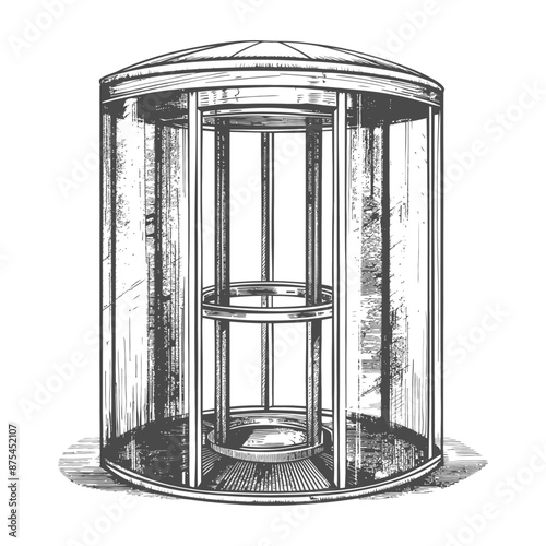 Engraved Illustration of a Classic Revolving Door