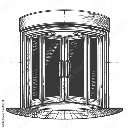 Hand-Drawn Sketch of a Revolving Entrance Door