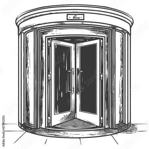 Hand-Drawn Sketch of a Revolving Door Entrance