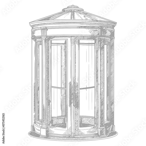 Sketch of Octagonal Glass Conservatory with Double Doors