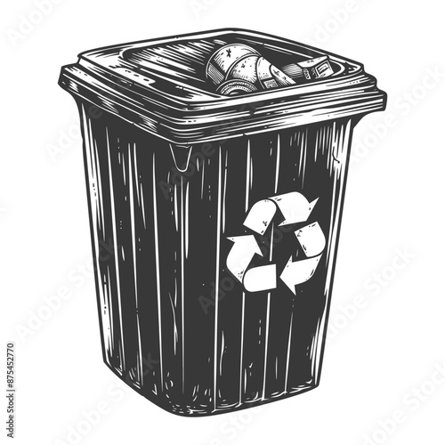 Vintage Engraving Style Recycling Bin with Food Waste