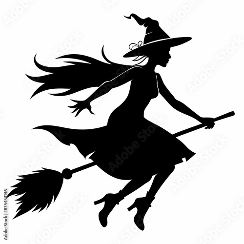 Halloween Broomstick ,Witch with Broomstick silhouette vectort  art,witch with a broom vector photo