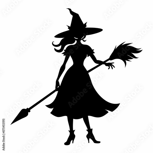 Halloween Broomstick ,Witch with Broomstick silhouette vectort art,witch with a broom vector