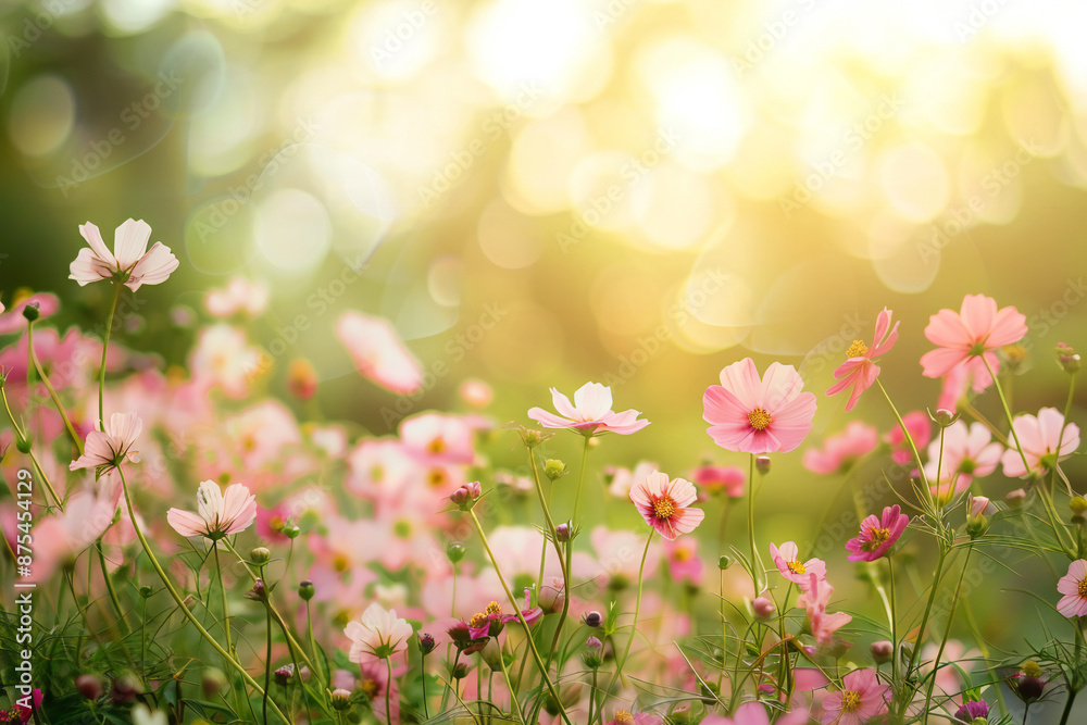Fototapeta premium Wildflowers in Field with Blue and Pink Flowers - Vibrant Nature Scene and Blooming Floral Meadow