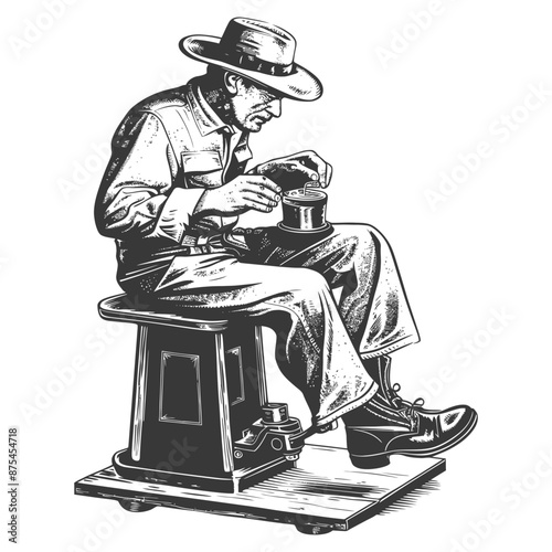 Vintage Hat Maker at Work: Hand-Drawn Illustration