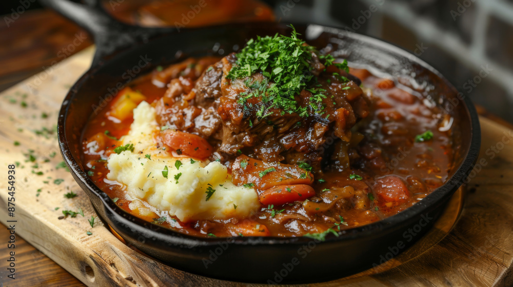 Osso buco with mashed potatoes close-up professional photography Osso buco with mashed potatoes close-up professional photography