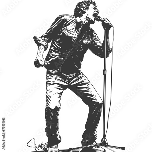 Passionate Rock Singer, Monochrome Vector Illustration