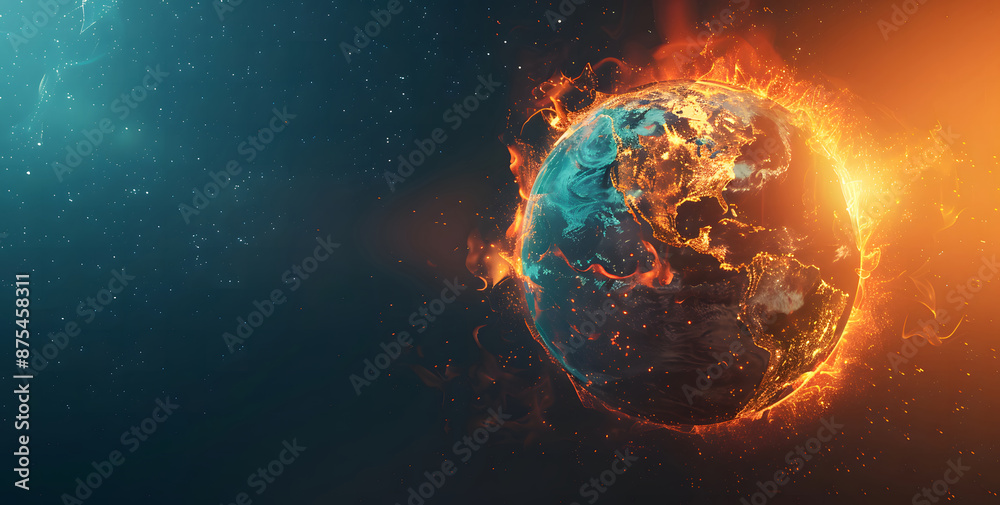 Earth globe under the extreme heat of the sun, Australia and South East Asia burning in fire, conceptual illustration of global warming, temperature increase and climate change disaster design Earth globe under the extreme heat of the sun, Australia and South East Asia burning in fire, conceptual illustration of global warming, temperature increase and climate change disaster design
