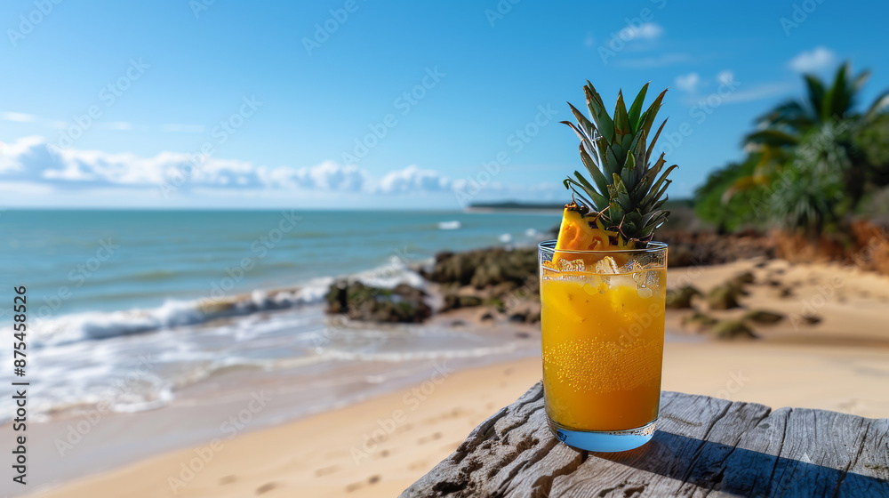 A refreshing pineapple drink enjoyed on the stunning Antunes beach in Alagoas, Brazil, in January 2021.